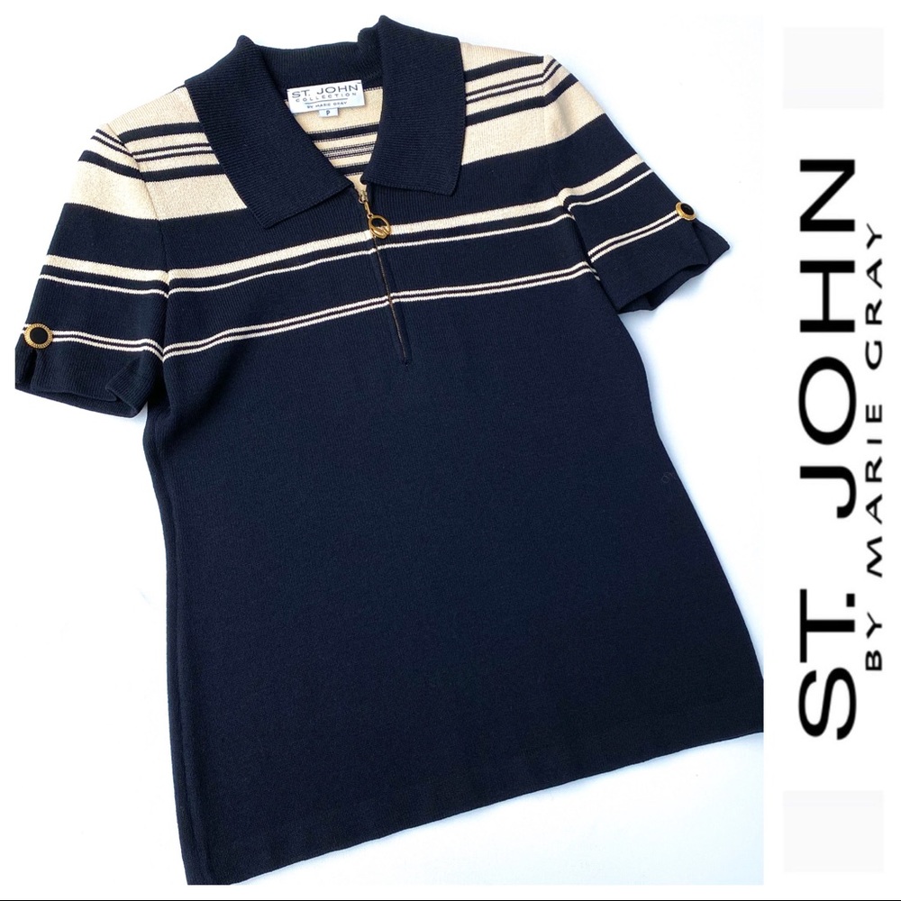 ST. JOHN • Short sleeve polo shirt gold hardware